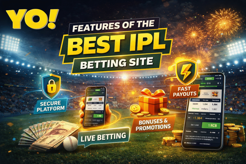 Features of the best IPL betting site 2026 with YO logo, secure betting platform, live betting IPL, fast payouts, bonuses and cricket betting app India