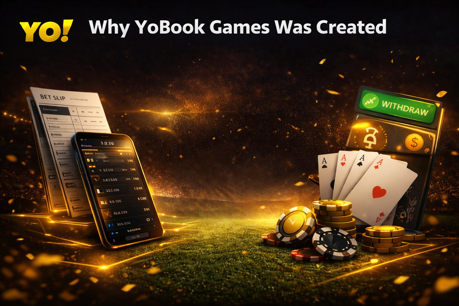 Why YoBook Games was created banner with golden YO logo and betting interface