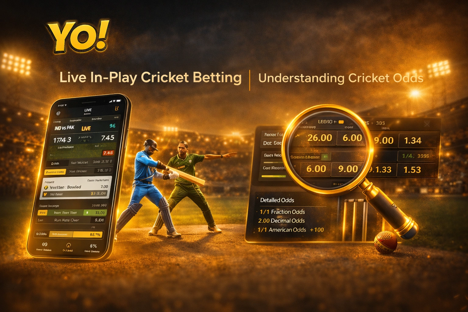 Yo Book live in-play cricket betting and understanding cricket odds banner