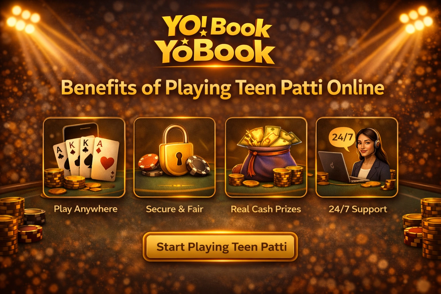 Benefits of playing Teen Patti online on YoBook Games