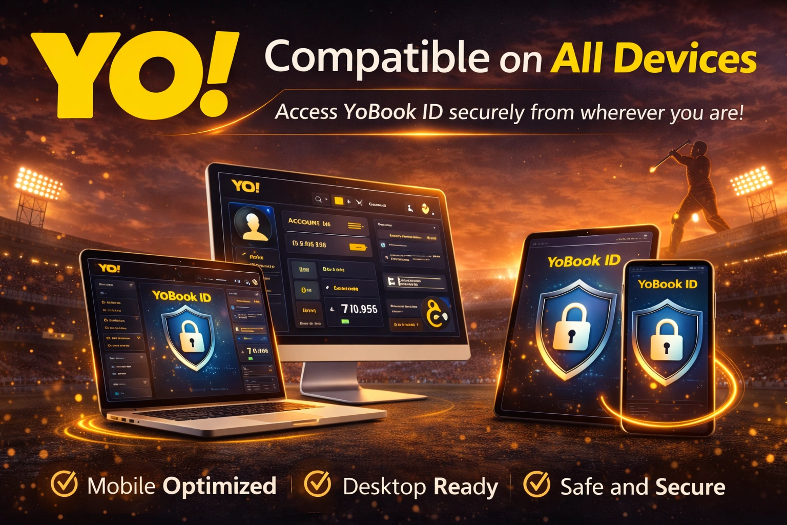 YoBook ID compatible on all devices banner with mobile desktop and tablet access