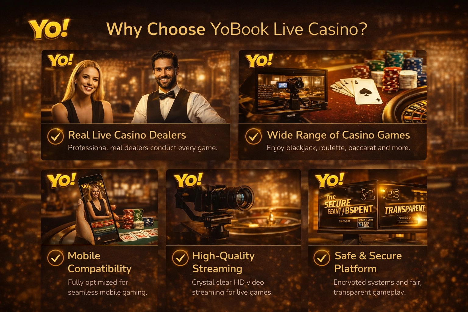 Why Choose YoBook Live Casino banner with real dealers and secure platform