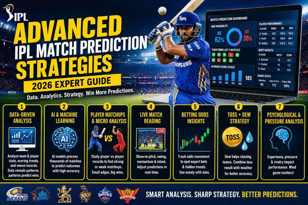 Advanced IPL Match Prediction strategies 2026 using data analytics AI player matchups toss analysis and cricket prediction techniques